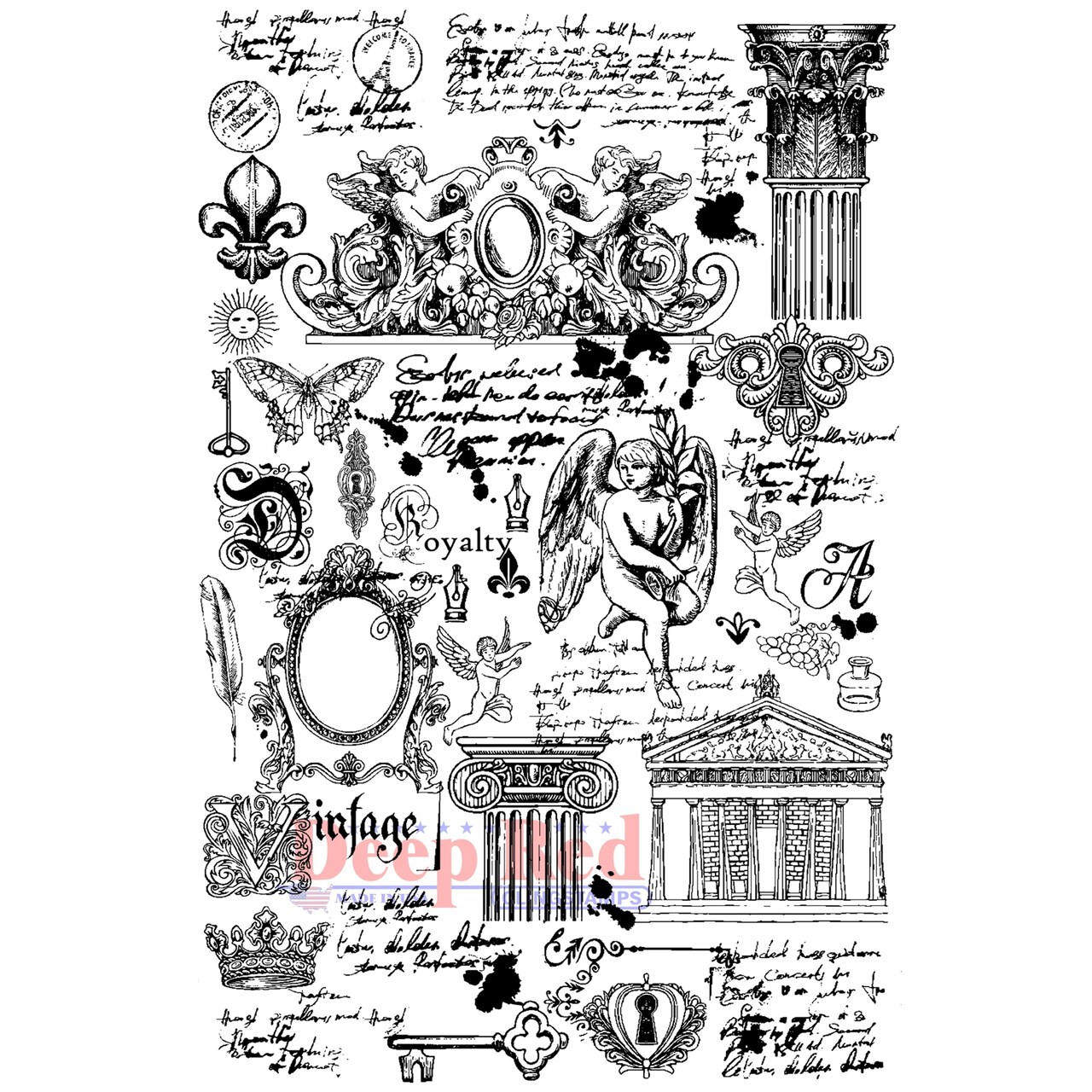 Deep Red Stamps Vintage Elements Background Rubber Cling Stamp 3.75 x 5.75 inches